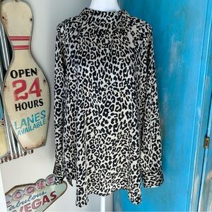 LOFT Cream and Black Leopard Print Blouse